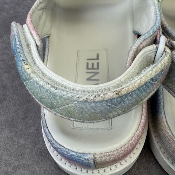 Chanel 22C Green Pink Blue White CC Logo Mule Slide Strap Flat Dad Sandal 40 - Picture 7 of 15